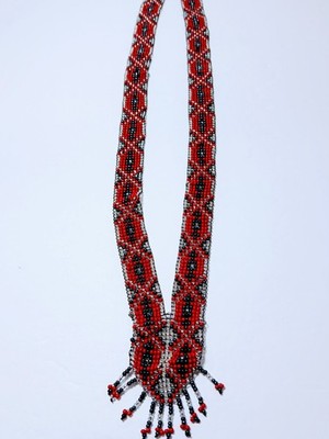 Vintage Hand Woven Native American Style Glass Seed Bead Necklace Tribal Ethnic