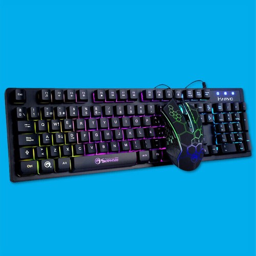 Marvo KM409 Câblé Jeu Clavier & Souris Paquet, 7 Couleur LED Backlit, USB 2.0
