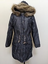 Dept Sherpa Lined & Insulated Hooded Parka Coat Removable Faux Fur Trim Crinkled