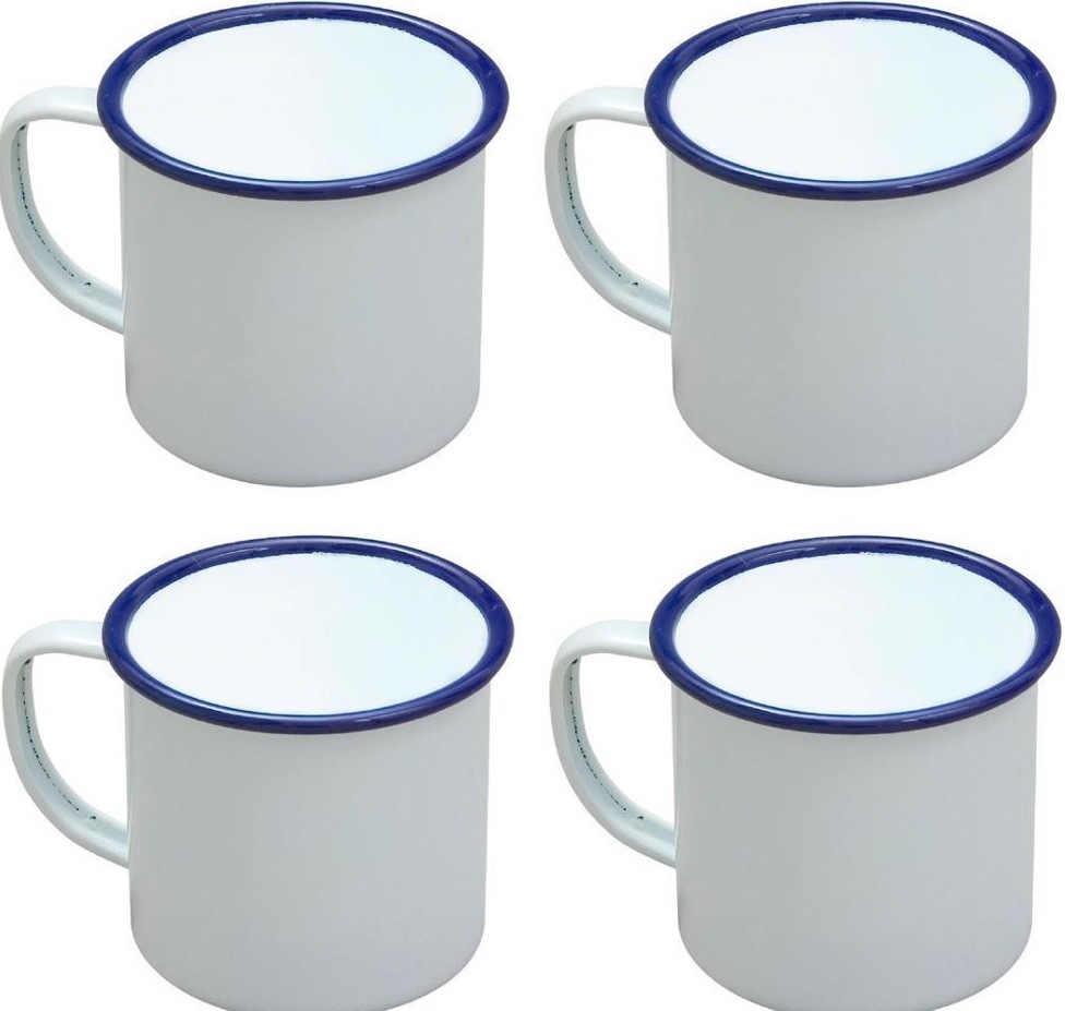4x Nimbus Falcon Traditional Enamel Cup Mug - White - 8cm x 284ml