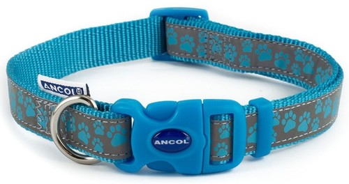 Reflektierendes Hundehalsband - Blau. Pfotenabdruck, verstellbar, Schnalle, D-Ring. 2 Größen. - Bild 8 von 9