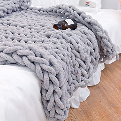 Chunky Knit Blanket Throw 40×40, Hand Knitted Warm Chenille Throw Blanket, Ho... - Picture 1 of 7