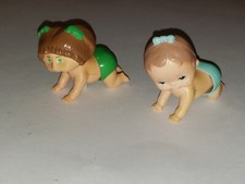 2 Vintage 1977 Wind Up Crawling Tomy Baby Plastic Toy - 2.75" Tall