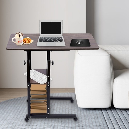 C Table Brown Height Adjustable C-Shaped Side Table Adjustable With 4 Wheels - Picture 5 of 17