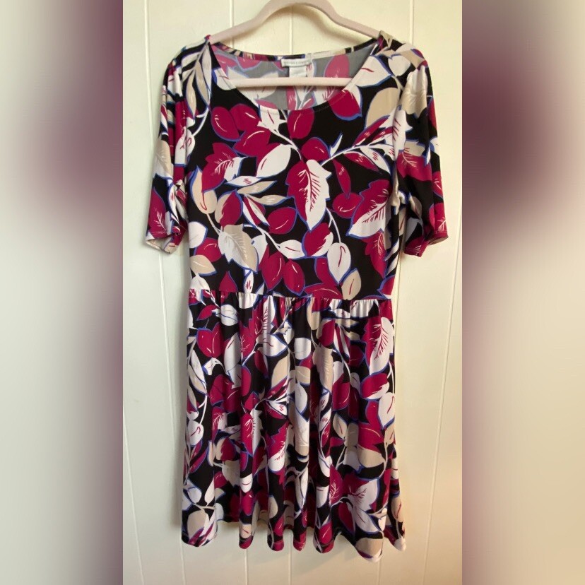 New York & Co Dress Women’s Large Pink Multicolor Floral Stretch Cottagecore