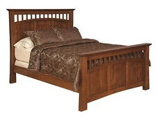 Amish Luxury Mission Craftsman Bed Solid Wood Cutout Slat Headboard King Queen