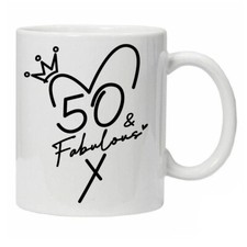 50th Birthday Gift Idea Mug 50 and Fabulous Present Boxed Tea Coffee Cup Ceramic