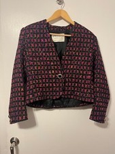 Vintage Jaeger 1990s Fantasy Tweed Purple + Pink + Black Metallic Blazer Jacket