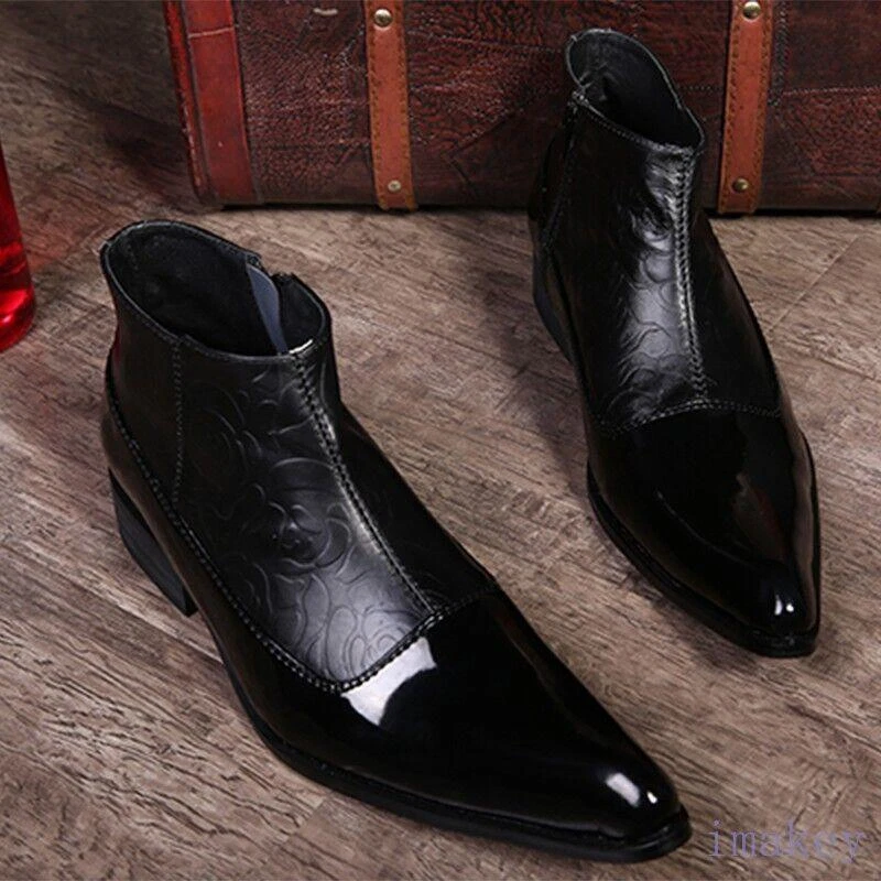 Hombres Punta Punta Botines Cuero Cremallera Formal Informal Vaquero Exterior Zapatos Talla Foto 2 de 4