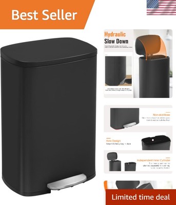 Fingerprint-Proof 13-Gallon Stainless Steel Step Trash Bin - Elegant & Quiet