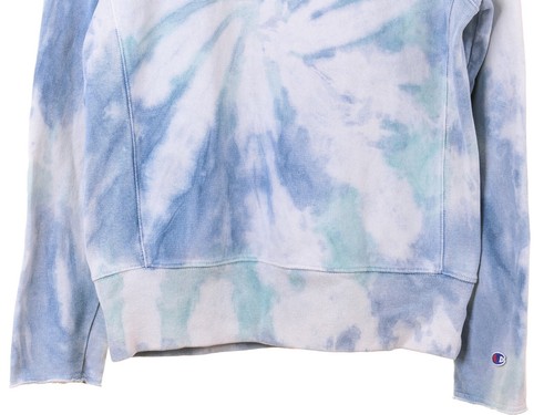 Champion Mens Blue & White Tie Die Raw Edge Reverse Seam Cotton Sweatshirt L - Picture 4 of 9