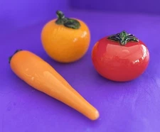 Lot of 3 Vintage Murano Style Art Glass Hand Blown Carrot Tomato Apple  SALE!