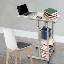 Rolling Computer Desk Adjustable Height Laptop Table Stand Desktop Home & Office