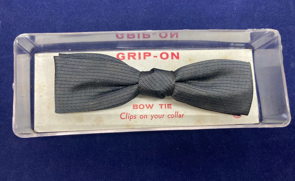 Vintage NOS Grip-On Bow Tie Gray Silver Metallic Clip On - Image 2 of 4