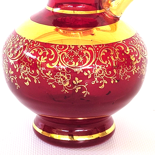 Vintage Bohemian - Czech Etched Art Glass Vase Amberina Ruby Red & Gold 7" Tall - Picture 4 of 5