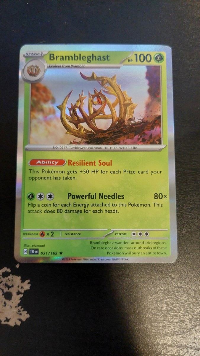 brambleghast pokemon card - 021/162 (TEF) Rare the Defending Pokemons attacks cost [C][C] more. Brambleghast 21/162 Holographic Pokemon card
