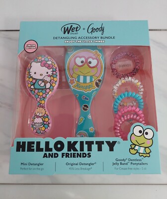 HELLO KITTY  KEROPPI Wet Hair Brush Detangling Accesory Bundle LIMITED EDITION