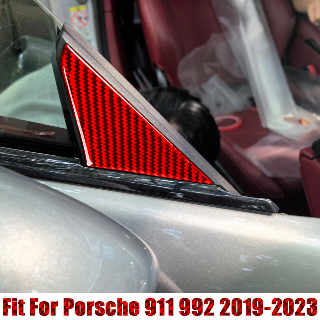 Fit For Porsche 911 992 2019-2023 Red Carbon Fiber Exterior A Pillar Panel Trim
