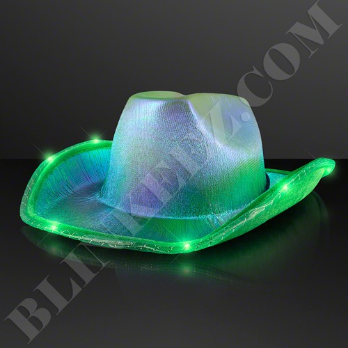 Cowboy Hat Light Up GREEN Flashing LED 