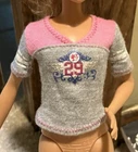 VTG Barbie doll top athlete 29 casual 90s pink grey V neck ponytail VGUC!!
