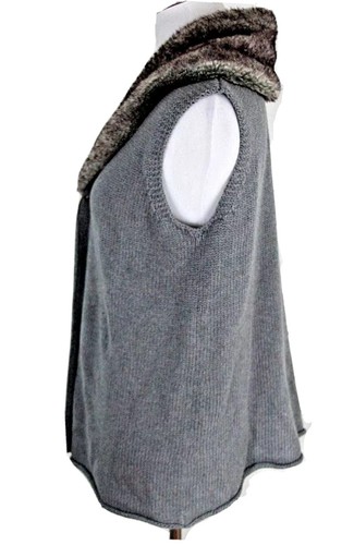 J. Jill Size Medium Gray Knit & Faux Fur V-Neck Angora Blend Sleeveless Sweater - Picture 5 of 9