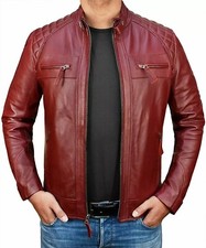 Maroon Men's Pure Lambskin Real Leather Biker Jacket Handmade Stylish Classic