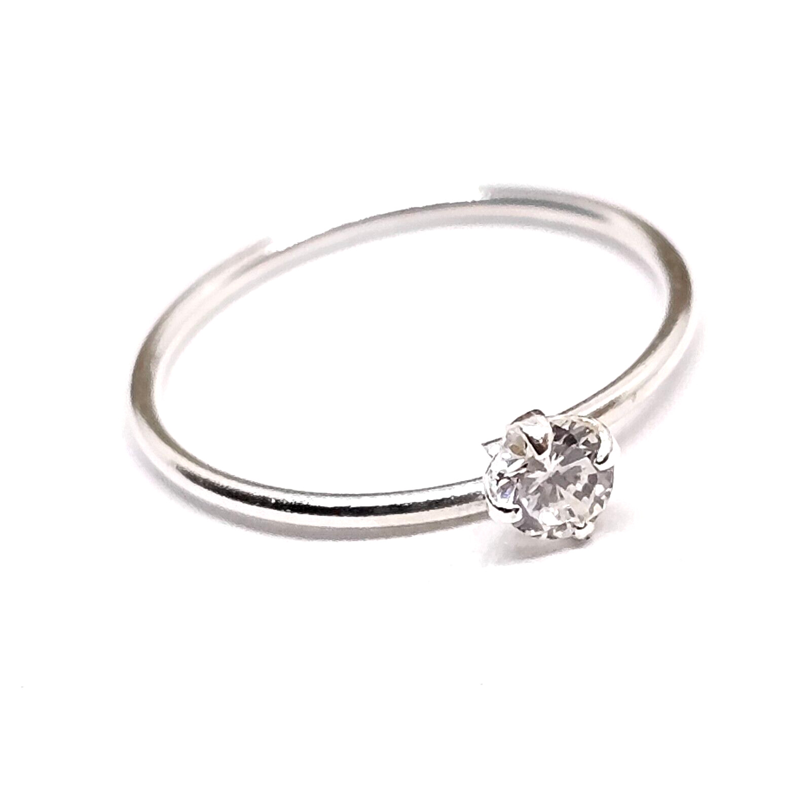 Nose Ring 10mm CZ 2mm Gemstone Hoop 22g (0.6mm) 925 Silver Split Ring Jewellery