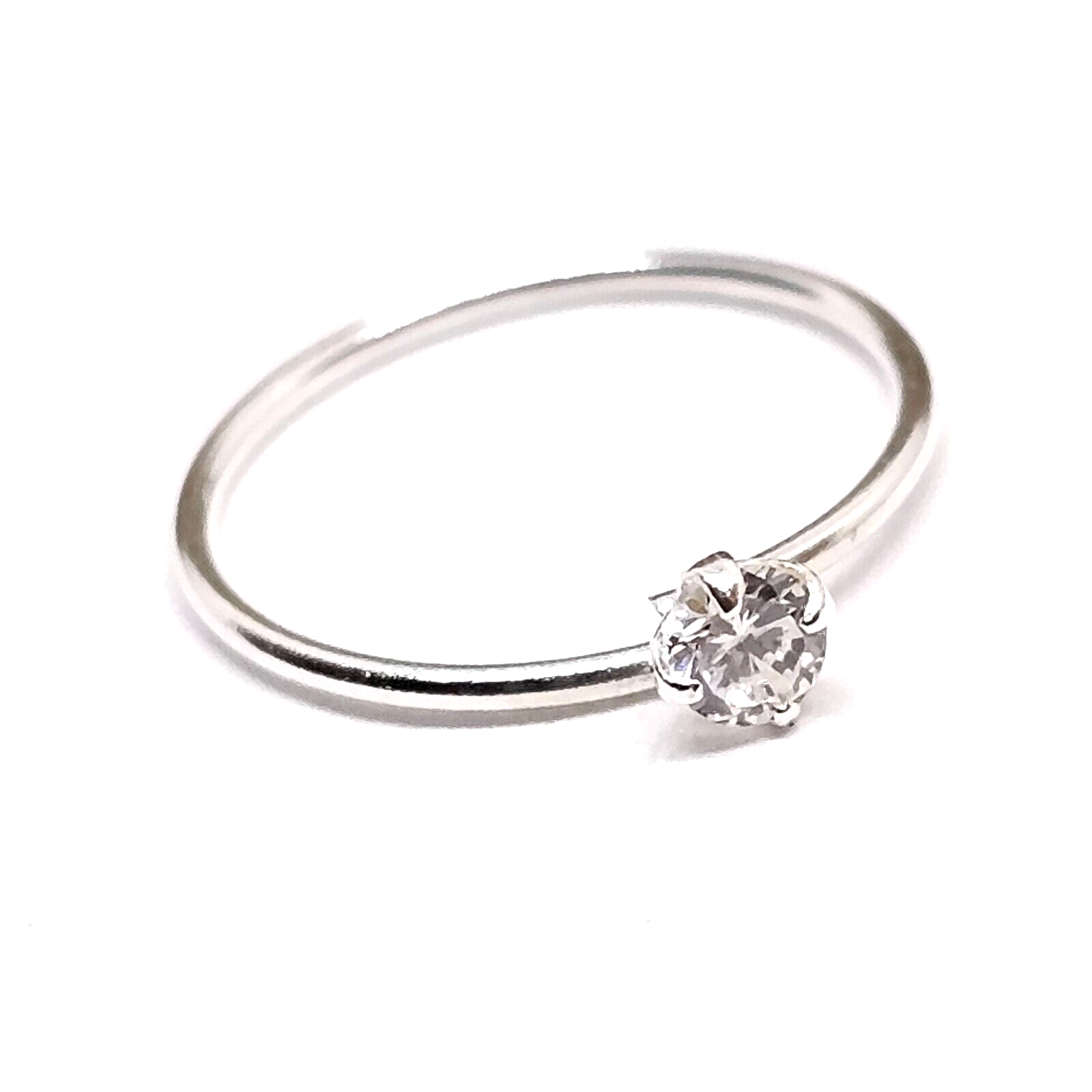 Nose Ring 10mm CZ 2mm Gemstone Hoop 22g (0.6mm) 925 Silver Split Ring Jewellery
