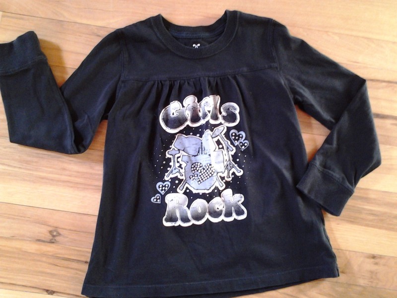 CHILDREN'S PLACE Black Long Sleeve Cotton Top Sz 5-6 GIRLS ROCK