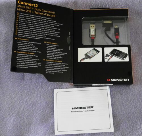 New Monster Connect2 Micro USB + Dock Connector 1M/3.28FT For iPad iPod iPhone  - Picture 1 of 3