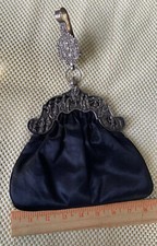 Borsa a mano vintage revivals/rinascimento sterling vittoriano cherubino seta intrecciata nera Sgn