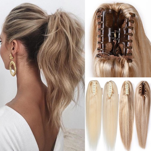 100% Human Hair Real THICK Ponytail Claw Clip In Wrap On Around Extensions US T4