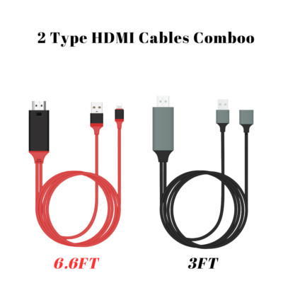 1080P HDMI Mirroring Cable Phone to HDTV Adapter For Apple iPhone 14 13 12 11 XR