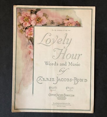 1929 Sheet Music Lovely Hour Piano Carrie Jacobs-Bond 5 Pages Vintage