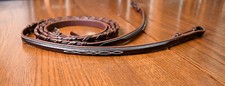 New, fancy laced reins matches bridle, brown, Horse full