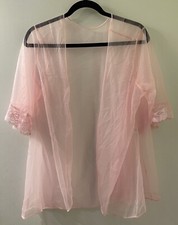 Vintage Delicates Sheer Pink Robe Lingerie Size L Large