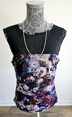 CACHE Vintage Mesh Floral Sleeveless Tiered Layered TOP Size (L)
