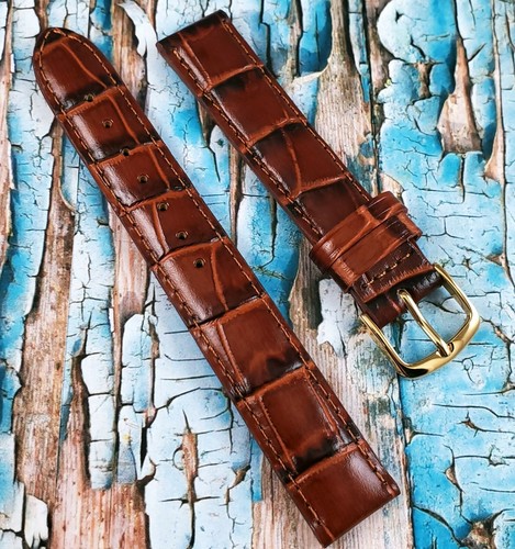 Hadley Roma 16 mm Brown Stitched Genuine Leather Alligator Grain Band MS836 - Picture 5 of 12