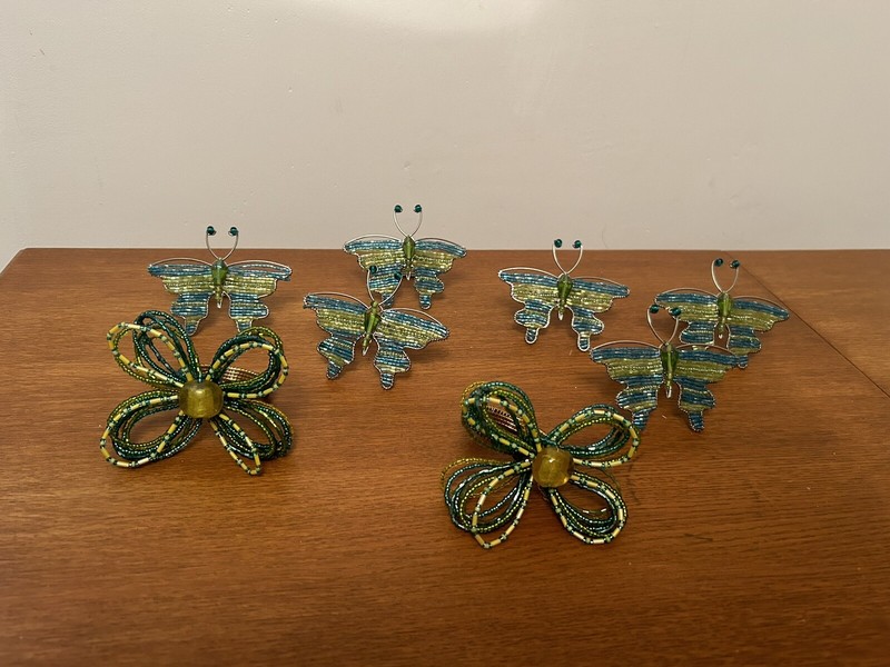 Multicolor Beaded Butterfly Napkin Rings/Holders — Set Of 8 (Two Are Different)