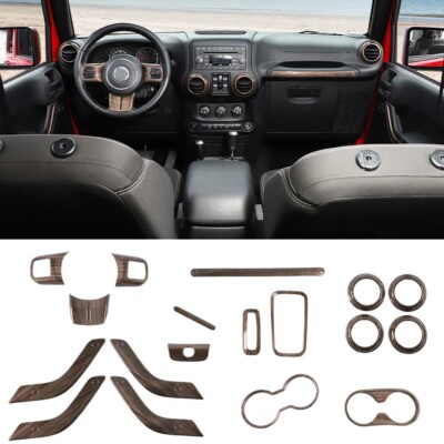 18x Inner Wood Grain Interior Steering Cover Kit For 11-17 Jeep Wrangler JK JKU