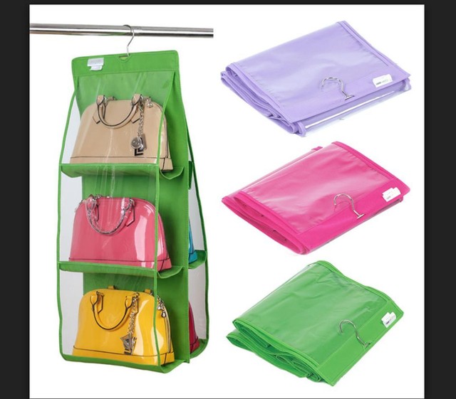 Handbag File Purse Organizer Rack Closet Display 6 Pocket Clear