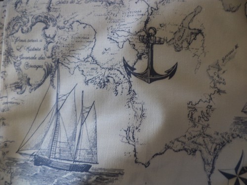 Brother Sister Design Studio Fabric Schooner Ship Nautical Ocean Map BTY - Picture 3 of 4