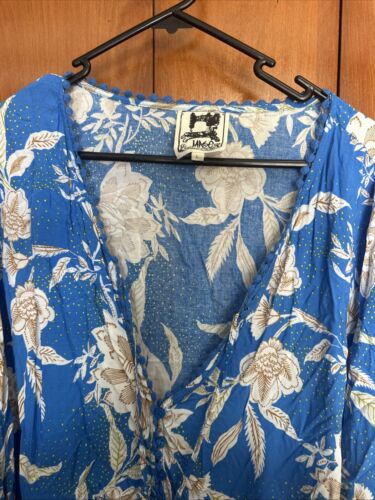 Jaase Ladies Size Large Blue Top / Short Dress Long Sleeve Floral Button Front - Picture 4 of 7