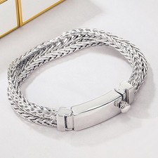 Solid 925 Sterling Silver 8mm Italy Men's Double layer Foxtail Chain Bracelet