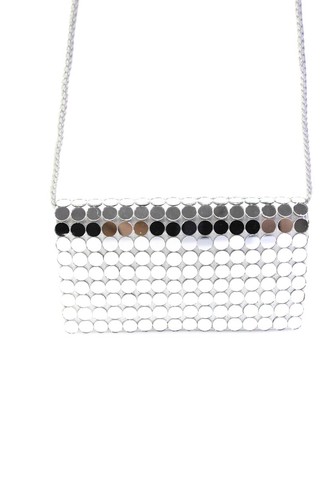 CD Greene Damen Metallic Canvas Kreis verspiegelte Klappe Clutch Handtasche silberfarben