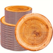100 PCS Wood Grain Paper Plates 9 7, Rustic Wood Slice, Camping,Woodland Decor