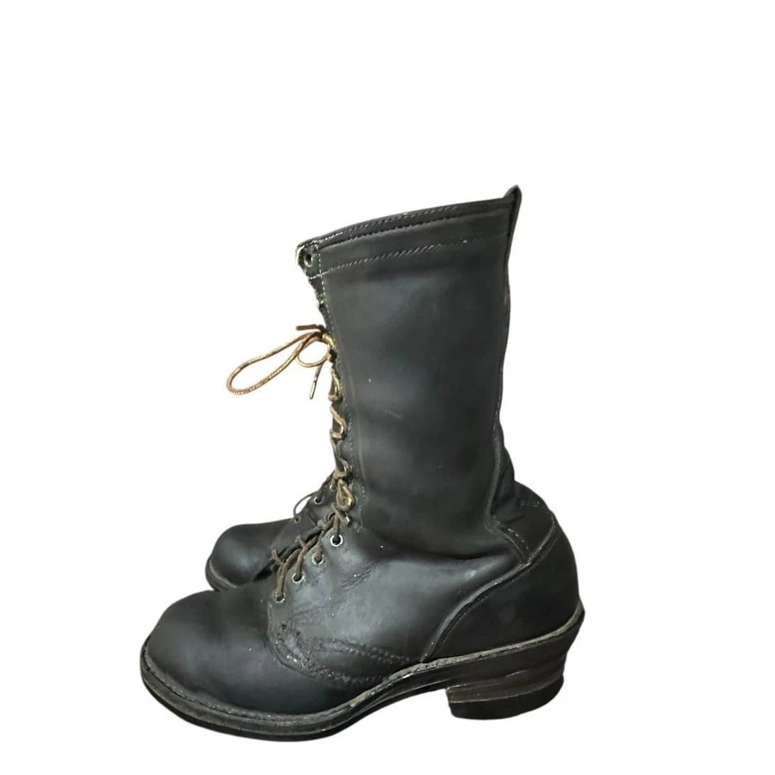 Bottes De Travail Wesco Jobmaster 16 - Pointure 10,5 - Cuir Noir, Semelle Crampon - Occasion Bon état