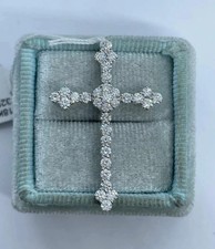 Ciondolo croce taglio tondo vera moissanite 2 ct placcato oro bianco 14 carati catena omaggio 18"