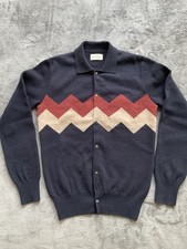 Oliver Spencer Mens Size S Snap Button Knit Wool Sweater Jacket Blue  Fits M 