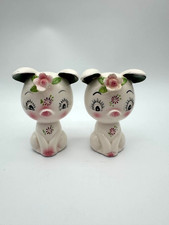 Sal de cerdo vintage de Japón coctelera ojos grandes rosa rosa flor años 50 kitsch
